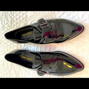 Women Nine West Black Patent Buckle Loafers